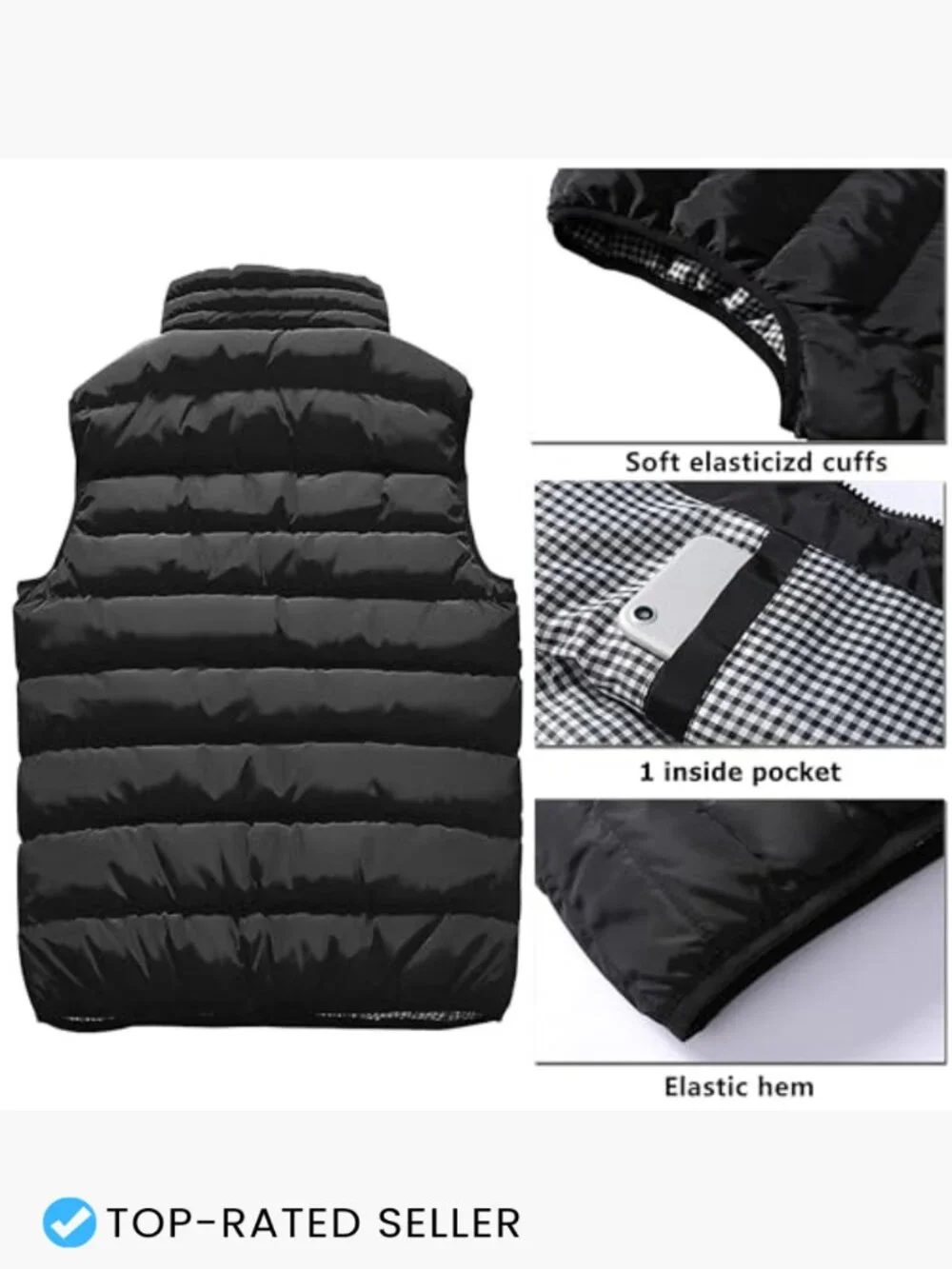 Men's Quilted Padded Vest Sleeveless Lightweight Insulated Windproof Outdoor
